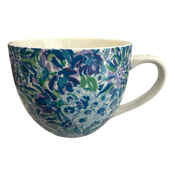 Lilly Pulitzer Lion Around Blue Print White Handle Mug - Picture 1 of 8